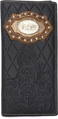 Vista 7 de Billetera de chequera plegable con pelo de vaca o bordado de tela cartera 0201 BR 0201 Bordado Marrón