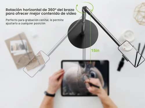 Vista 6 de elitehood Soporte de teléfono superior de aluminio resistente, soporte de iPhone de brazo largo de 15 pulgadas para grabación de video, soporte