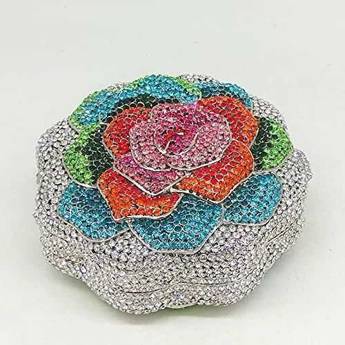 Vista 6 de Boutique De FGG Rose Flower Crystal Clutch Mujeres Bolsos de Noche Formal Fiesta Rhinestone Bolso Boda Novia