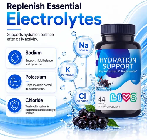 Vista 6 de LIVS Gomitas de electrolitos para apoyo de hidratación y recuperación después del entrenamiento, suplemento mineral con calcio, sodio, potasio
