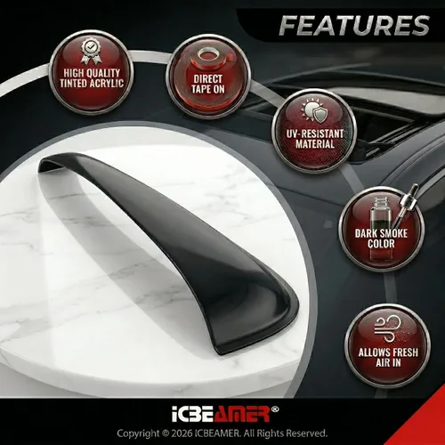 Vista 2 de ICBEAMER - Deflector de viento universal para techo solar, lunar, para vehículo, color negro, humo oscuro, suave, con cinta impermeable