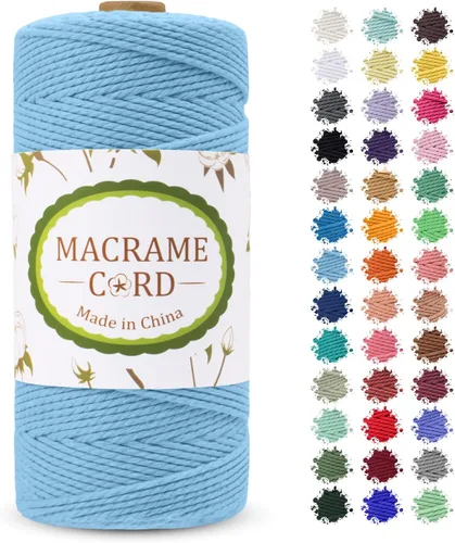 Vista 16 de Cordón de macramé de 0.079 pulgadas, hilo de cuerda de macramé de color de 0.07 pulgadas x 219 yardas, cuerda de algodón natural, 3 hebras para Aqua