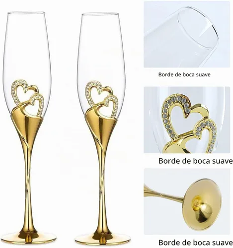 Vista 5 de Copas de champán para boda, copas de flauta para novia y novio, creativas copas de vidrio de lujo con borde de diamantes de imitación decoración
