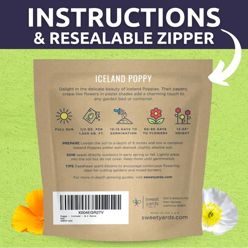 Vista 4 de Amapola - Islandia - Paquete grande de 1/2 onza - 75,000 semillas de flores para plantar - Papaver nudicaule