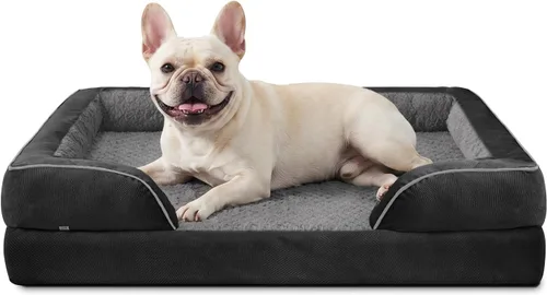 Vista 34 de L Plus - Cama ortopédica para perros grandes, sofá lavable para perros con espuma para huevos, forro impermeable y parte inferior antideslizante