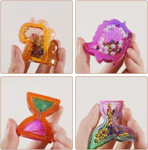 Vista 7 de 4 moldes agitadores para resina epoxi, unicornio, dinosaurio, arena movediza, moldes de resina de cola de pez, moldes de resina de reloj de arena, 4