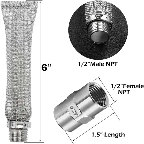 Vista 4 de ZCZQC 2 tubos de filtro de acero inoxidable de 6 pulgadas con filtro de cerveza de rosca de 1/2NPT adecuado para elaboración de granos y elaboración