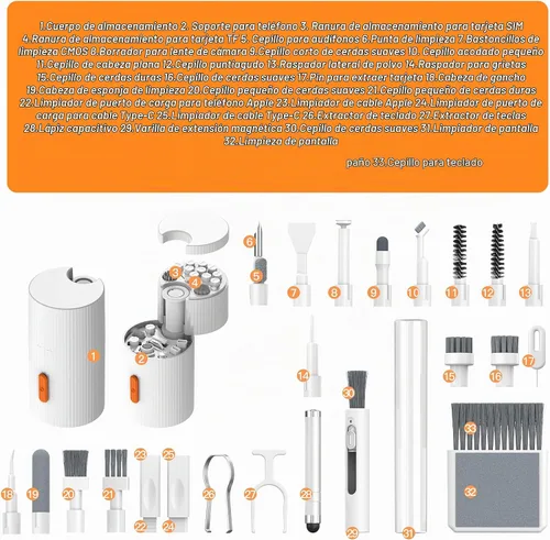 Vista 2 de GK GAMAKAY Kit de limpieza de teclado, kit de limpieza giratorio de magnetismo multifuncional 33 en 1, herramienta de cepillo electrónico portátil