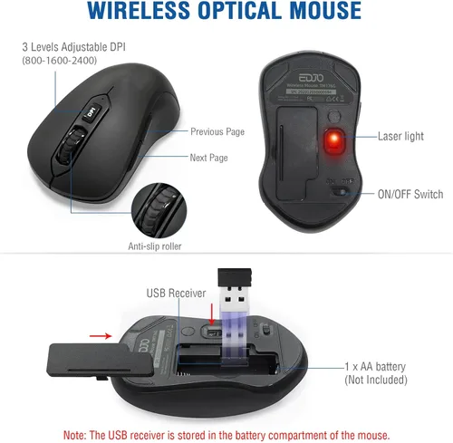 Vista 5 de Combo de teclado y mouse inalámbricos, EDJO, teclado ergonómico de tamaño completo de 2.4G para computadora con reposa muñecas y mouse inalámbrico