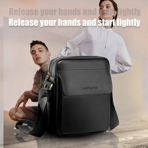 Vista 7 de Leathario Bolso cruzado de cuero para hombre bolso de hombro pequeño para hombre bolso de mensajero para el trabajo diario viajes de negocios