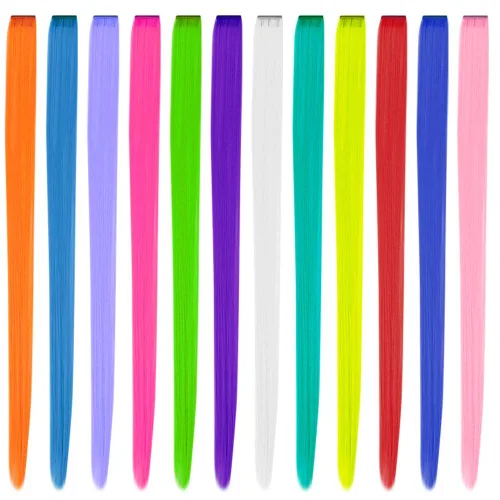 Vista 5 de YaFex 12 extensiones de cabello con clip, 22 pulgadas, extensiones de cabello de colores con reflejos para fiesta, extensiones sintéticas largas