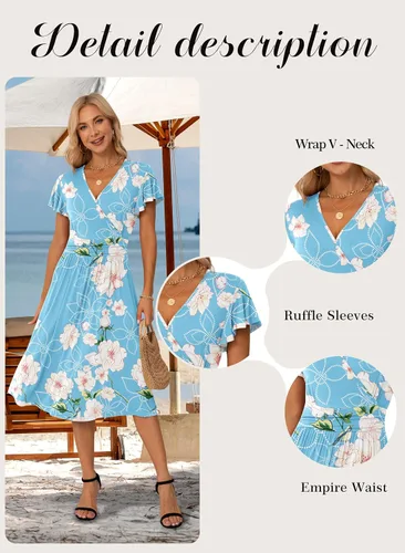 Vista 6 de GRECERELLE Vestido de primavera y verano para mujer casual con volantes manga cortalarga con cuello en V