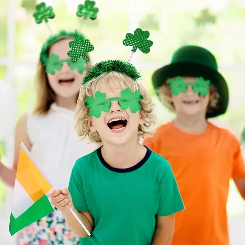 Vista 2 de BOLZRA 8 diademas y lentes de sol de trébol para el día de San Patricio, accesorios para lentes de trébol para el día de San Patricio, suministros