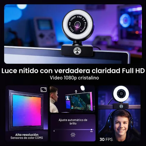 Vista 6 de Kit de transmisión de cámara web para configuración de juegos: cámara HD 1080P, micrófono USB RGB y luz LED, accesorios de transmisión todo en uno
