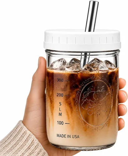 Vista 2 de Tazas de té Boba reutilizables de boca ancha, tazas de té de burbujas con tapas y pajitas plateadas, tarros de vidrio