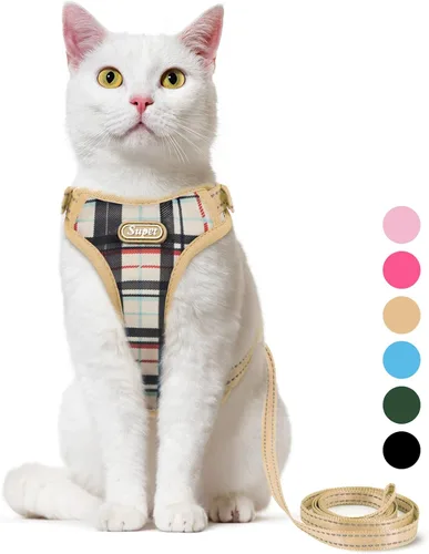 Vista 8 de Supet Arnés y correa para gatos a prueba de escape para caminar, chaleco ajustable para gatos y correa para perros grandes y pequeños 2-Rosa