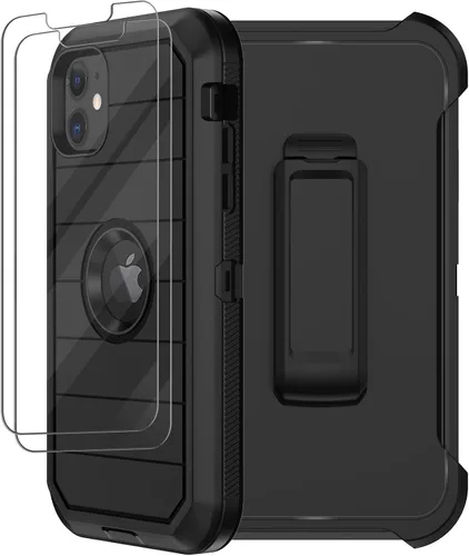 Vista 12 de Funda para iPhone 12, iPhone 12 Pro con funda de clip para cinturón, 2 protectores de pantalla, resistente grado militar, cuerpo completo, a prueba