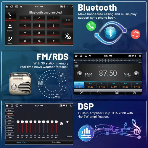 Vista 6 de Roinvou [2G+64G] Radio Android para Toyota Corolla EX 2005-2012 Carplay inalámbrico/Android Auto, pantalla táctil de 9 pulgadas para Corolla