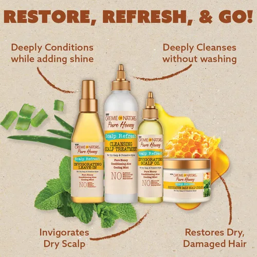Vista 7 de Creme of Nature Pure Honey Scalp Refresh - Tratamiento de limpieza para el cuero cabelludo, fórmula sin enjuague con aloe, menta y miel, disuelve