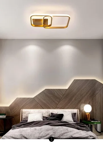 Vista 3 de Lámpara de techo cuadrada moderna regulable para sala de estar, dormitorio, cocina, lámpara de techo LED acrílica dorada con control remoto