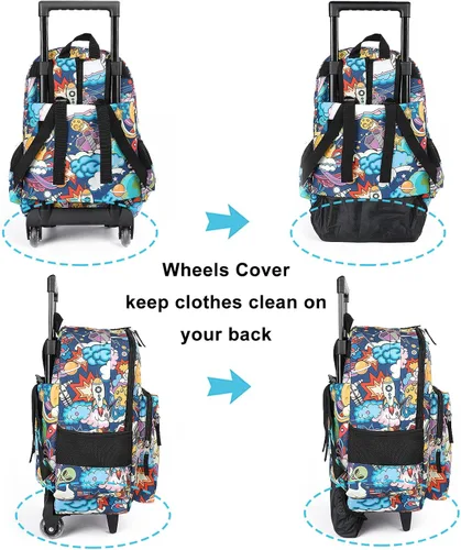 Vista 5 de Tilami Mochila rodante de 18 pulgadas con doble asa con bolsa de almuerzo con ruedas para niños