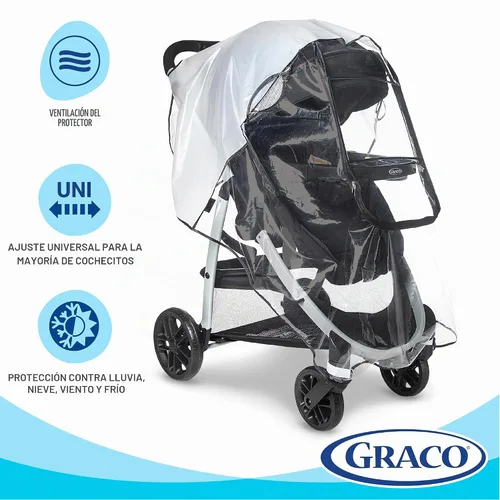 Vista 5 de Graco Cobertura Universal Deluxe con Ventana con Cremallera, Protector de Lluvia para Bebé, Tamaño Universal para la mayoría de Carriolas