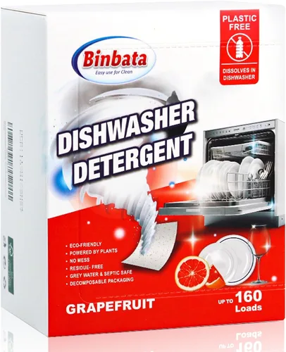 Vista 9 de Binbata Hojas de detergente para lavavajillas ecológicas mejoradas hasta 32 cargas, tiras de jabón sin plástico sin perfume con enzima sólida
