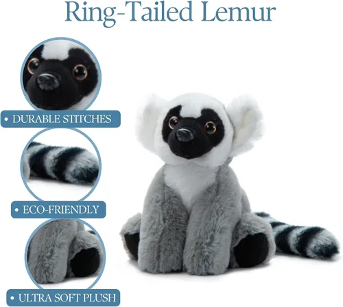 Vista 5 de The Petting Zoo Peluche de lémur de cola anillada, regalos para niños, animales salvajes del zoológico Onez, juguete de peluche de lémur de cola