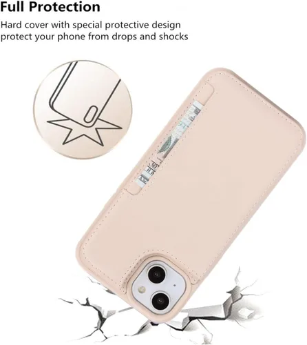 Vista 8 de iCoverCase Funda protectora de piel sintética compatible con iPhone 14 Plus con tarjetero, para mujeres y hombres, bloqueo RFID, funda protectora