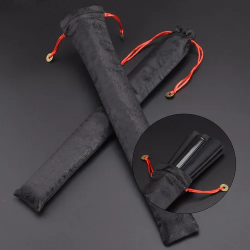 Vista 6 de Paquete de 2 ventiladores de mano plegables grandes, ventilador chino negro de Kung Fu Tai Chi, abanicos de tela de nailon para hombres y mujeres