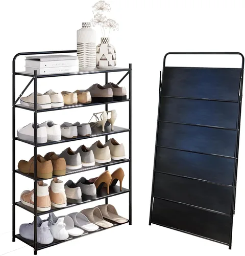 Vista 10 de Zapatero plegable de 4 niveles sin montaje, organizador de zapatos plegable sin instalación, estantes portátiles de metal sólido para armario
