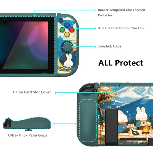 Vista 5 de playvital ZealProtect Soft Protective Case for Nintendo Switch, Flexible Cover Protector for Switch with Screen Protector & Thumb Grip Caps & ABXY