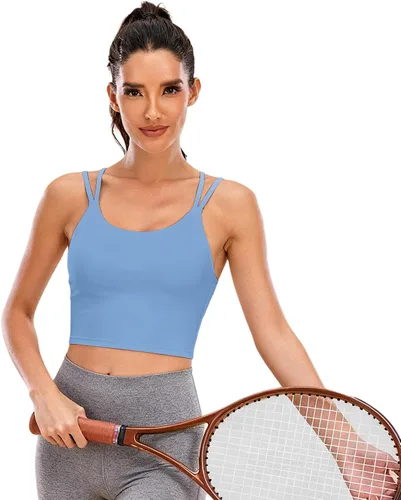 Vista 7 de Vorcy Brasier deportivo con relleno para mujer, camiseta corta con brasier integrado