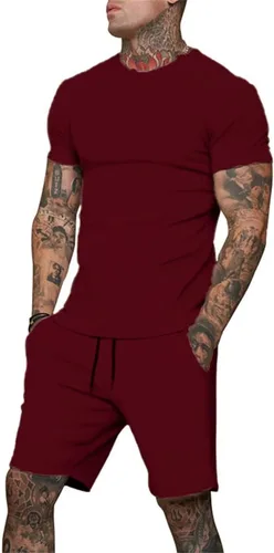 Vista 3 de Uni Clau Conjunto corto de 2 piezas para hombre, conjunto de camisa y pantalones cortos de verano a la moda