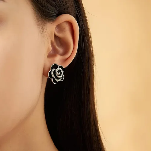 Vista 3 de Aprilery Aretes de flor para mujer, diseño de corazón floral de diamantes de imitación de moda, bohemios, hipoalergénicos, aretes de declaración