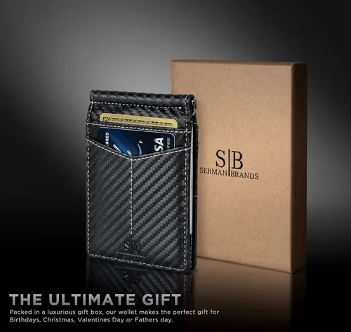 Vista 12 de SERMAN BRANDS RFID Blocking Wallet Slim Bifold - Genuine Leather Minimalist Front Pocket Wallets for Men with Money Clip Gift