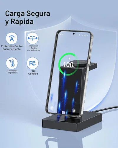 Vista 5 de NANAMI Estación de carga 3 en 1 USB C de 30 W para dispositivos Samsung Negro