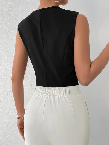 Vista 2 de Floerns Chaleco corto sin mangas con cuello en V para mujer