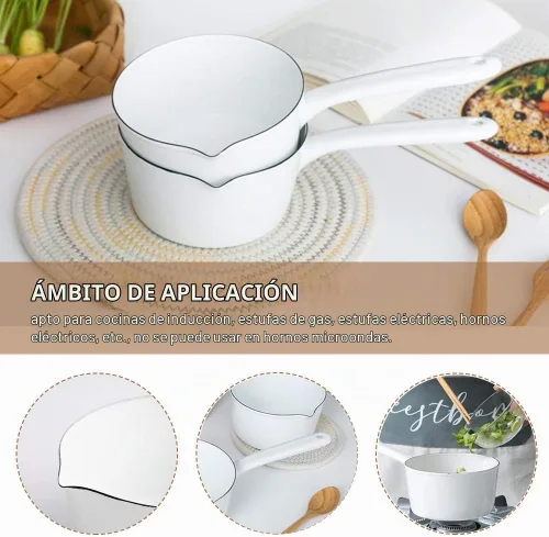 Vista 2 de Cacerola de 1.2L, sartén esmaltada para leche, calentador de mantequilla, olla de leche, fácil de cocinar y limpiar, olla antiadherente para hervir