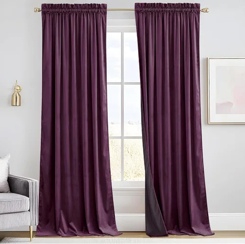 Vista 88 de RYB HOME Cortinas opacas de terciopelo para dormitorio, aislamiento térmico, privacidad, luz solar, bloqueo de calor, cortinas lujosas con bolsillo