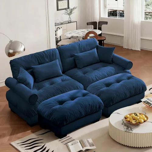 Vista 70 de SoarFlash Moderno sofá reclinable de terciopelo para sala de estar, sofá biplaza para apartamento, sofá de almacenamiento con marco de madera Azul