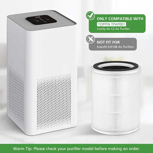 Vista 6 de Filtro de repuesto TPAP001, solo compatible con el purificador de aire TOPPIN TPAP001 Comfy Air C2, filtración eficiente 3 en 1 para filtro TOPPIN