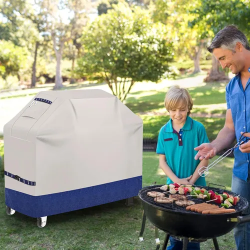 Vista 6 de Cubierta de Parrilla 600D Resistente, Protector de Barbacoa Universal Impermeable con Correas Ajustables, Cubierta de Horno al Aire Libre Resistente