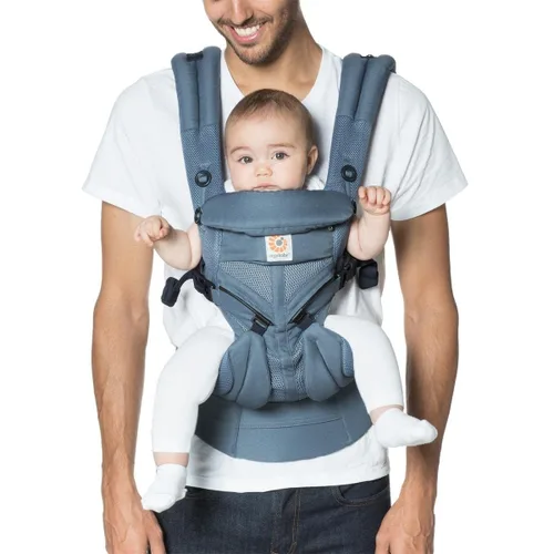 Vista 3 de Ergobaby Omni 360 - Portabebés para recién nacidos hasta niños pequeños con soporte lumbar y malla de aire fresco (7-45 libras), azul Oxford