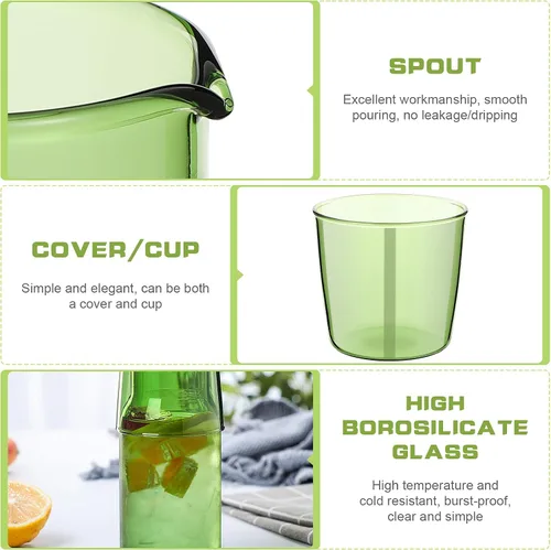 Vista 2 de Juego de 1 jarra de agua para mesita de noche, jarra de noche con vaso de cristal, color verde