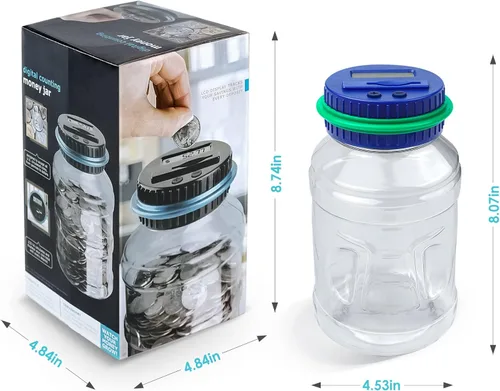 Vista 8 de Alcancía Grande para Adultos y Niños, Vcertcpl Banco Digital Contador de Monedas con Capacidad de 1.8L, Excelente Alcancía Frasco de Dinero