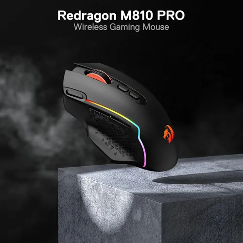 Vista 2 de Redragon M810 Pro - Mouse inalámbrico para juegos, 10000 DPI con cableinalámbrico con llave de fuego rápido, 8 botones macro, capacidad