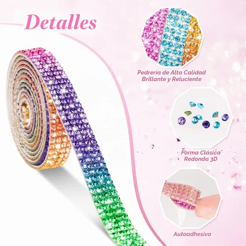 Vista 3 de NiArt Cinta autoadhesiva de diamantes de imitación de cristal, 12 rollos de 0.35 in de ancho, total de 12 yardas, multifuncional, DIY decorativa, 12