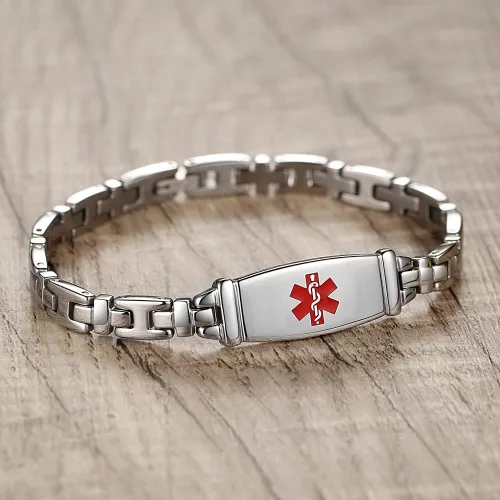 Vista 9 de LinnaLove Lady Medical Alert - Pulseras médicas de acero inoxidable para mujer, 7.5 pulgadas