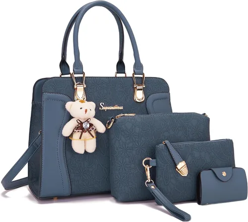 Vista 32 de Bolsos de mano de moda para mujer, bolsa de hombro, asa superior, bolsa de mano, juego de 4 piezas